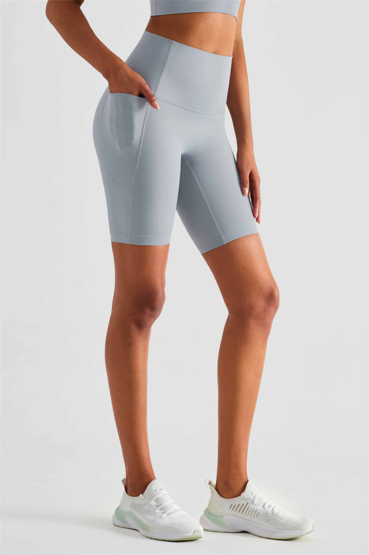 WK1438-NULS Nude No Embarrassment Line five quarter pants High waisted peach butt pocket Yoga pants Sports Fitness Running shorts Women