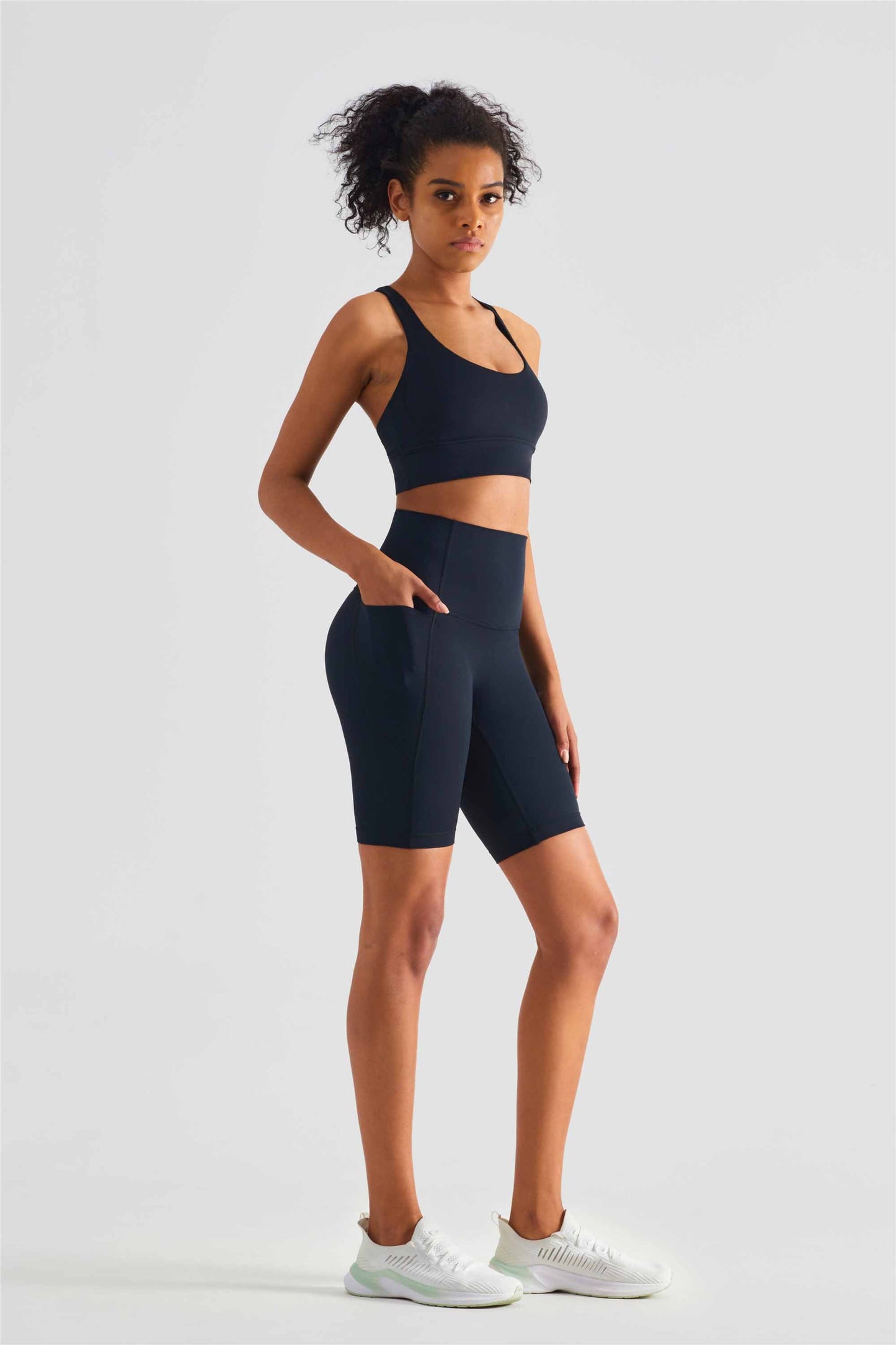 WK1438-NULS Nude No Embarrassment Line five quarter pants High waisted peach butt pocket Yoga pants Sports Fitness Running shorts Women