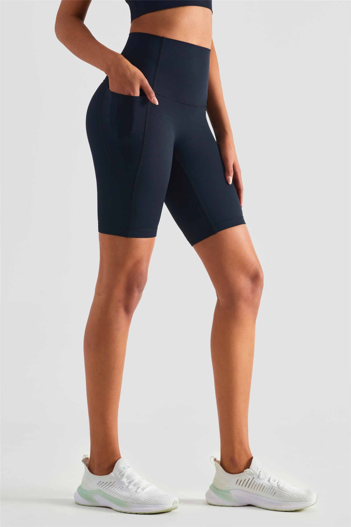 WK1438-NULS Nude No Embarrassment Line five quarter pants High waisted peach butt pocket Yoga pants Sports Fitness Running shorts Women