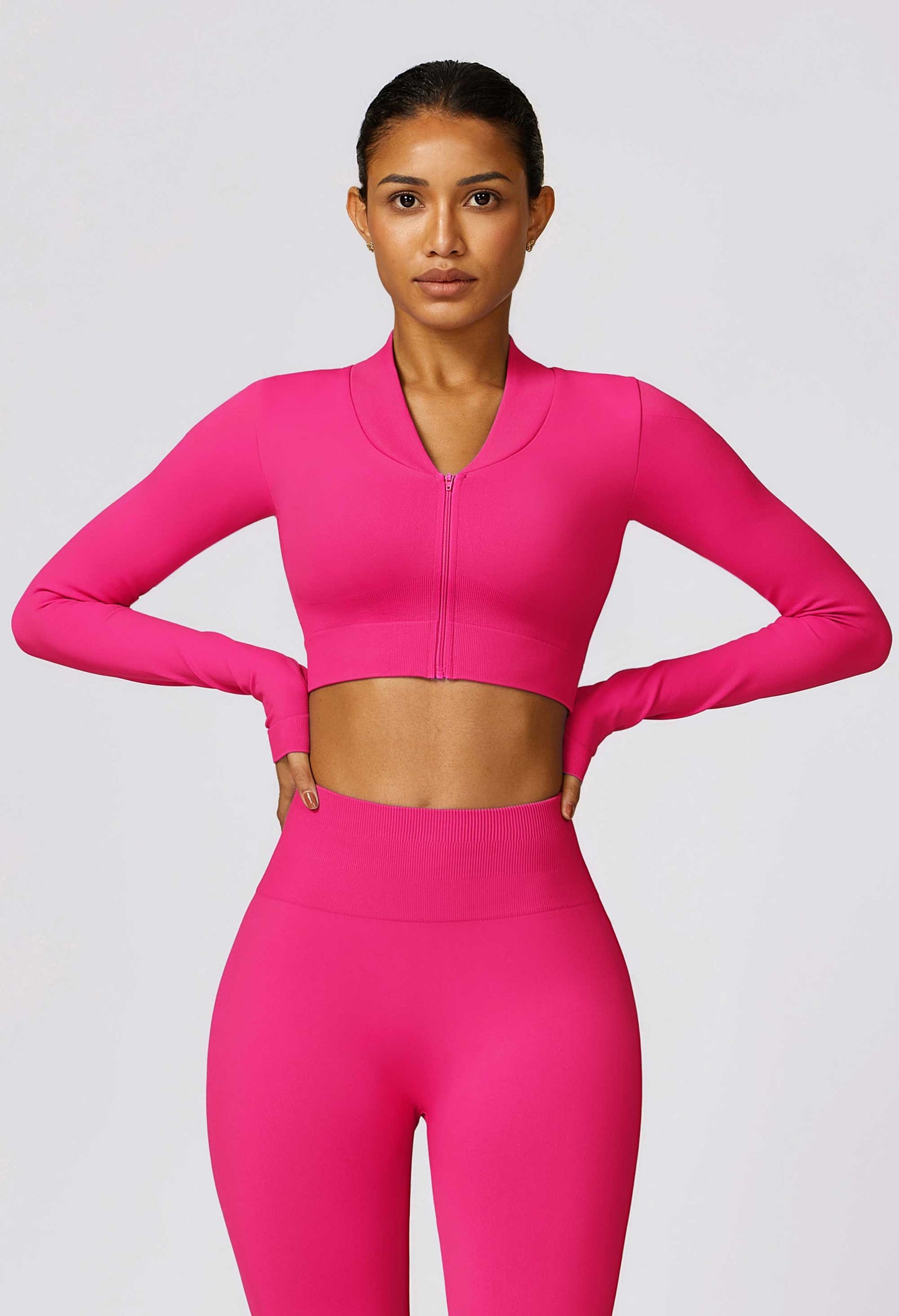 HR7502-3-Winter tight seamless long-sleeved yoga jacket with zipper quick-drying fitness clothing for women running sports jacket