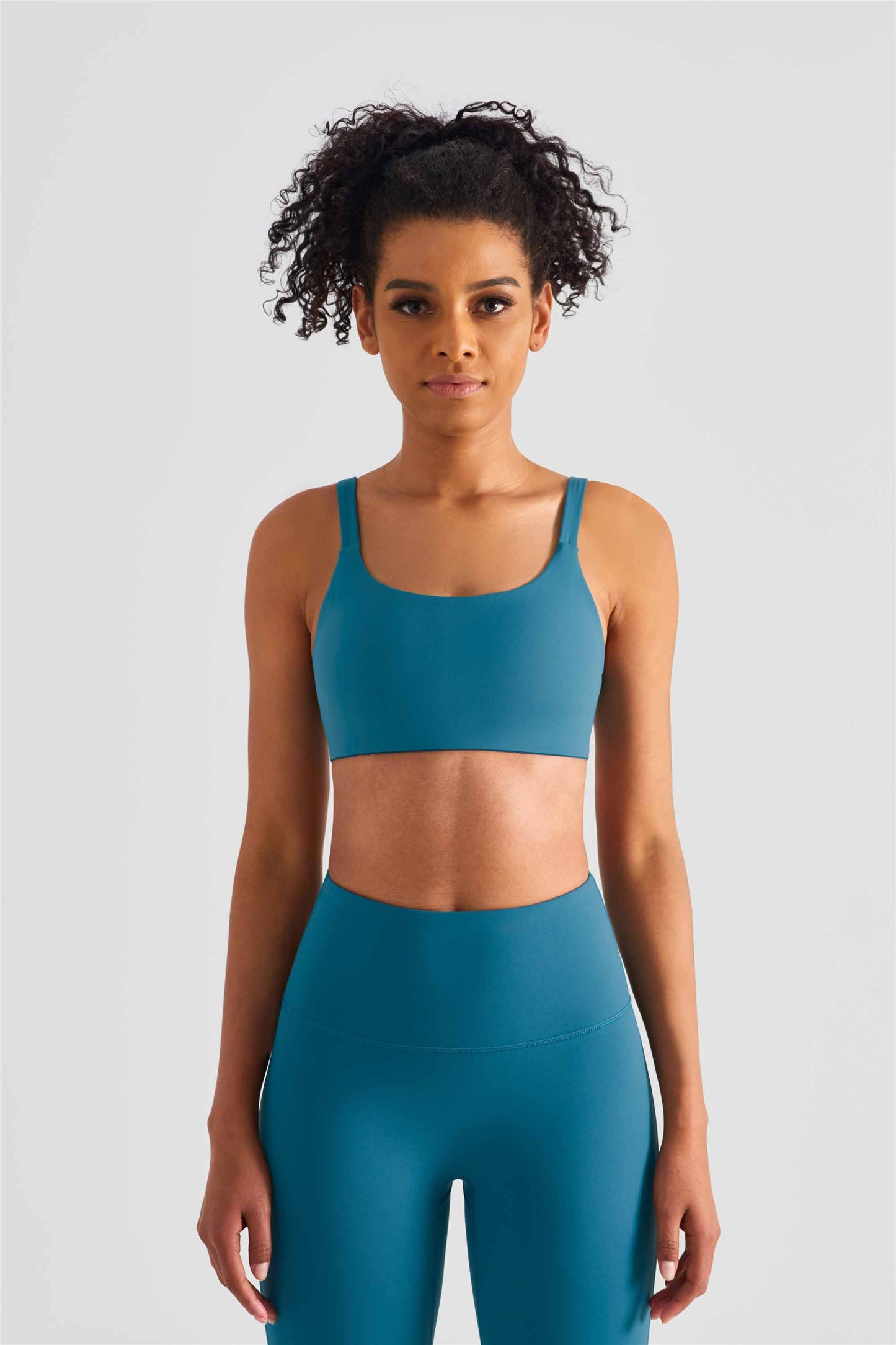 WX1436-LC Lycra medium strength fitness vest nude deep U Cross border sports bra square collar Yoga underwear