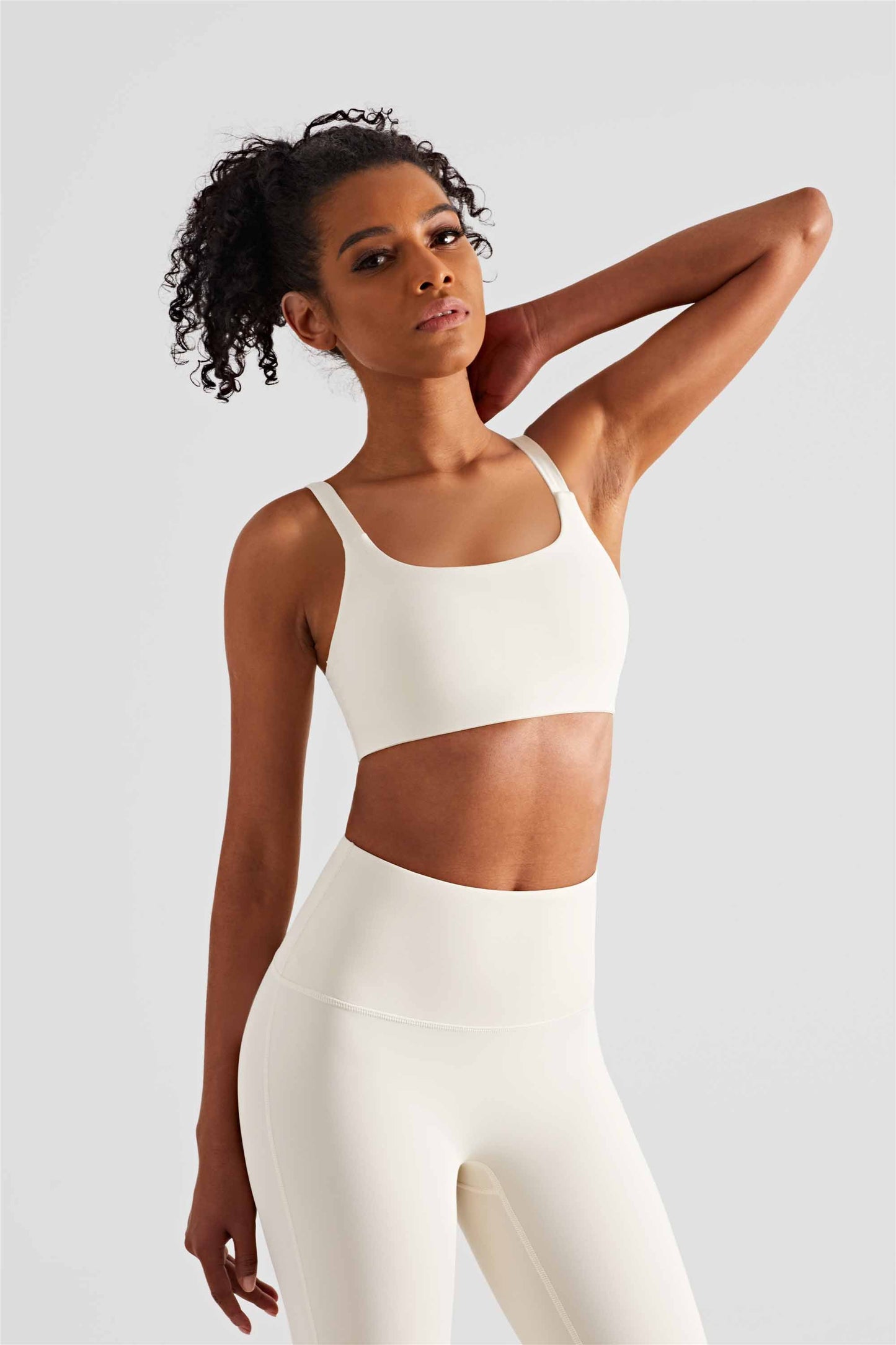 WX1436-LC Lycra medium strength fitness vest nude deep U Cross border sports bra square collar Yoga underwear