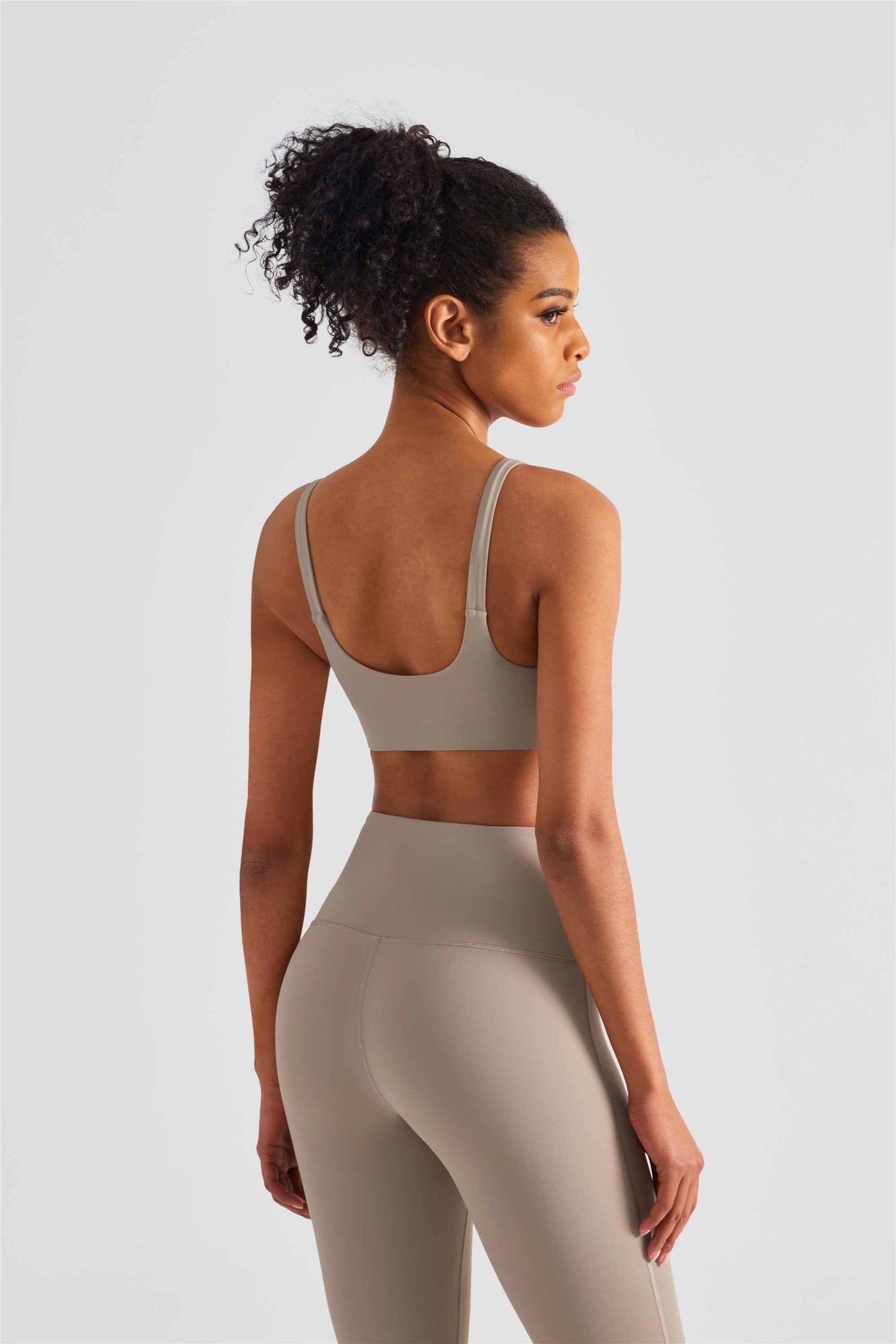 WX1436-LC Lycra medium strength fitness vest nude deep U Cross border sports bra square collar Yoga underwear