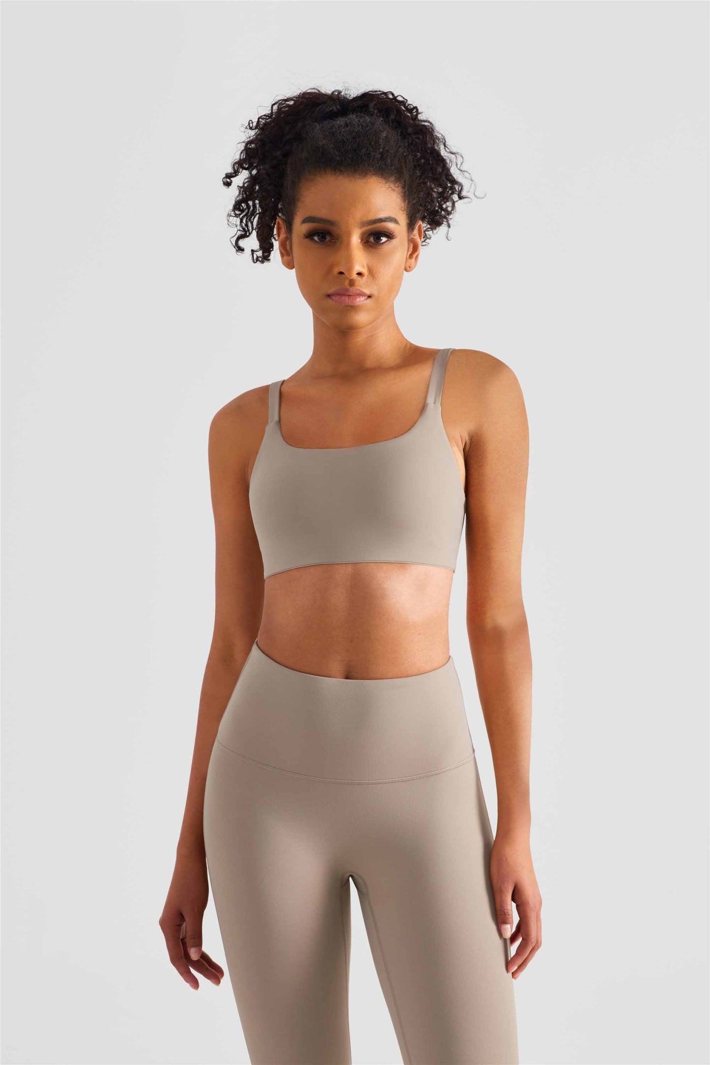 WX1436-LC Lycra medium strength fitness vest nude deep U Cross border sports bra square collar Yoga underwear