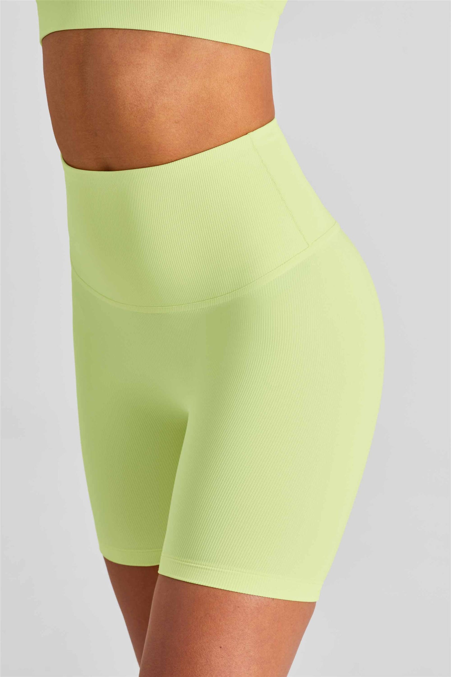 WK1452-RIB rib summer five-point cycling pants Women's high-waisted slimming fitness yoga pants anti-roll peach kidney sports pants