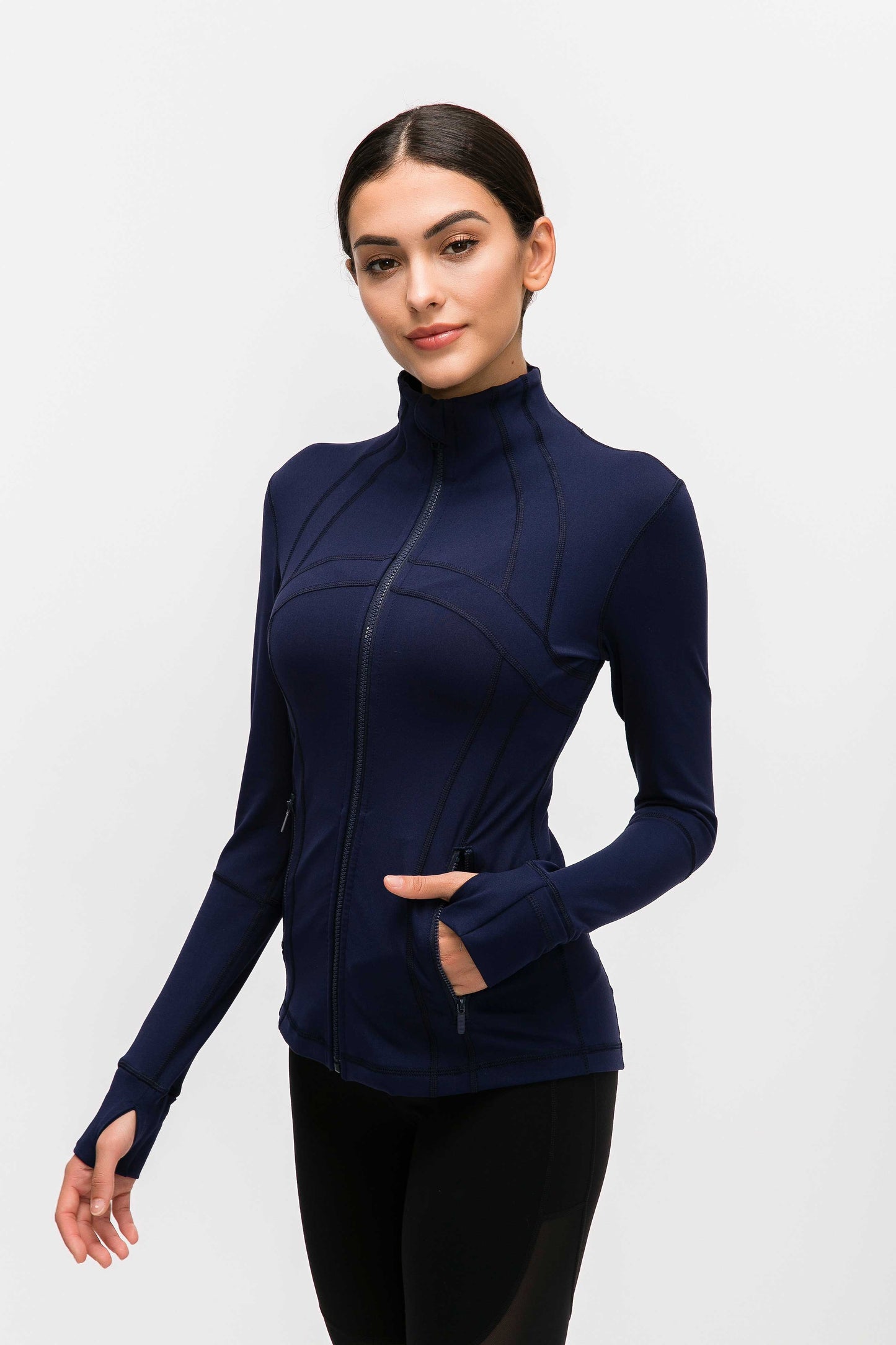 HR18031- Yoga sport jacket for women, elastic zipper running fitness yoga long-sleeved top jacket