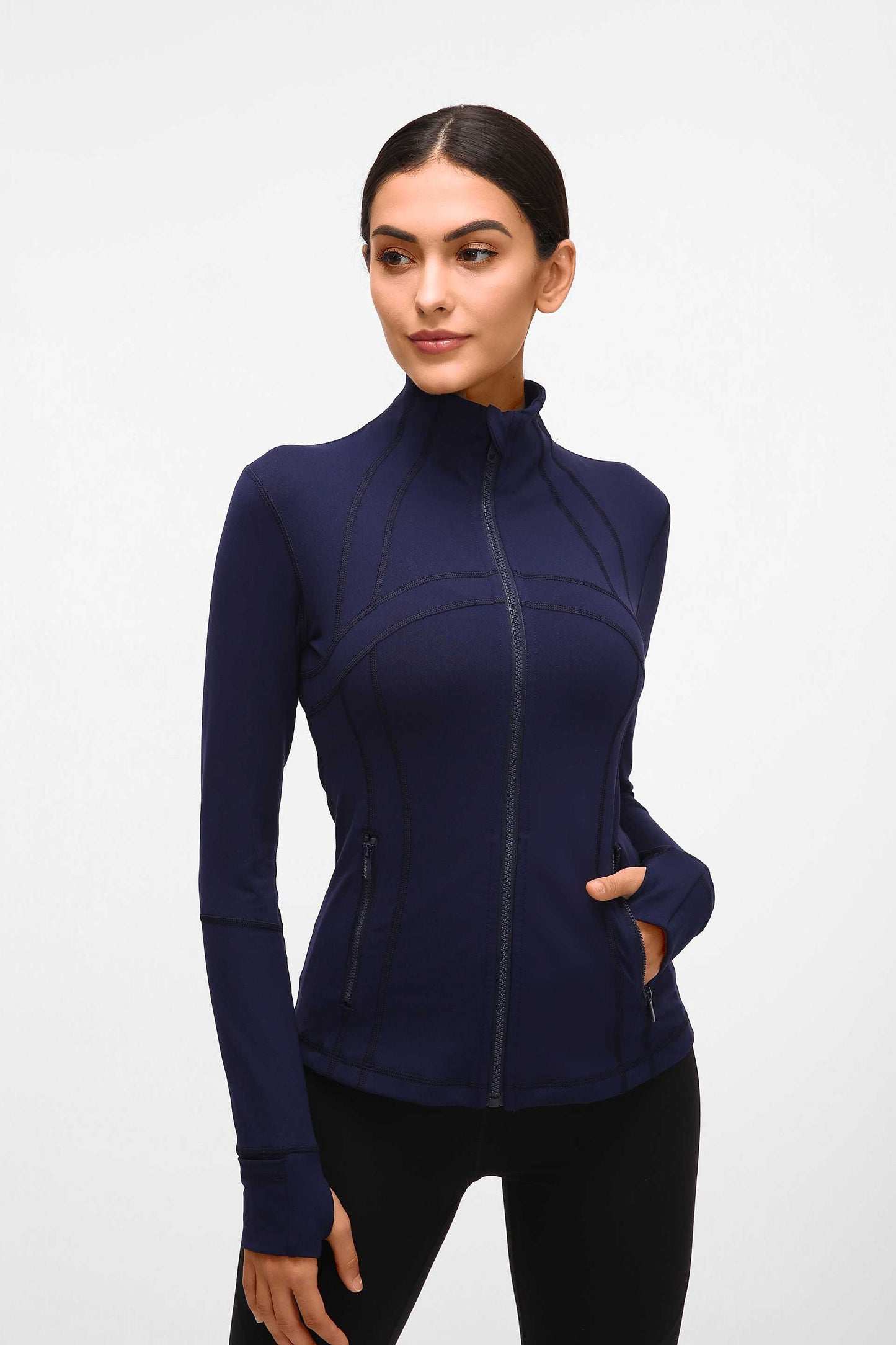 HR18031- Yoga sport jacket for women, elastic zipper running fitness yoga long-sleeved top jacket