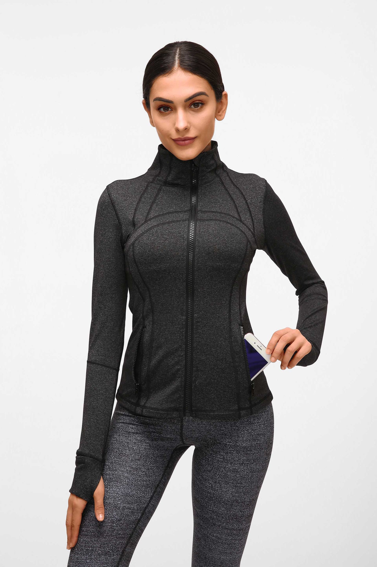 HR18031- Yoga sport jacket for women, elastic zipper running fitness yoga long-sleeved top jacket