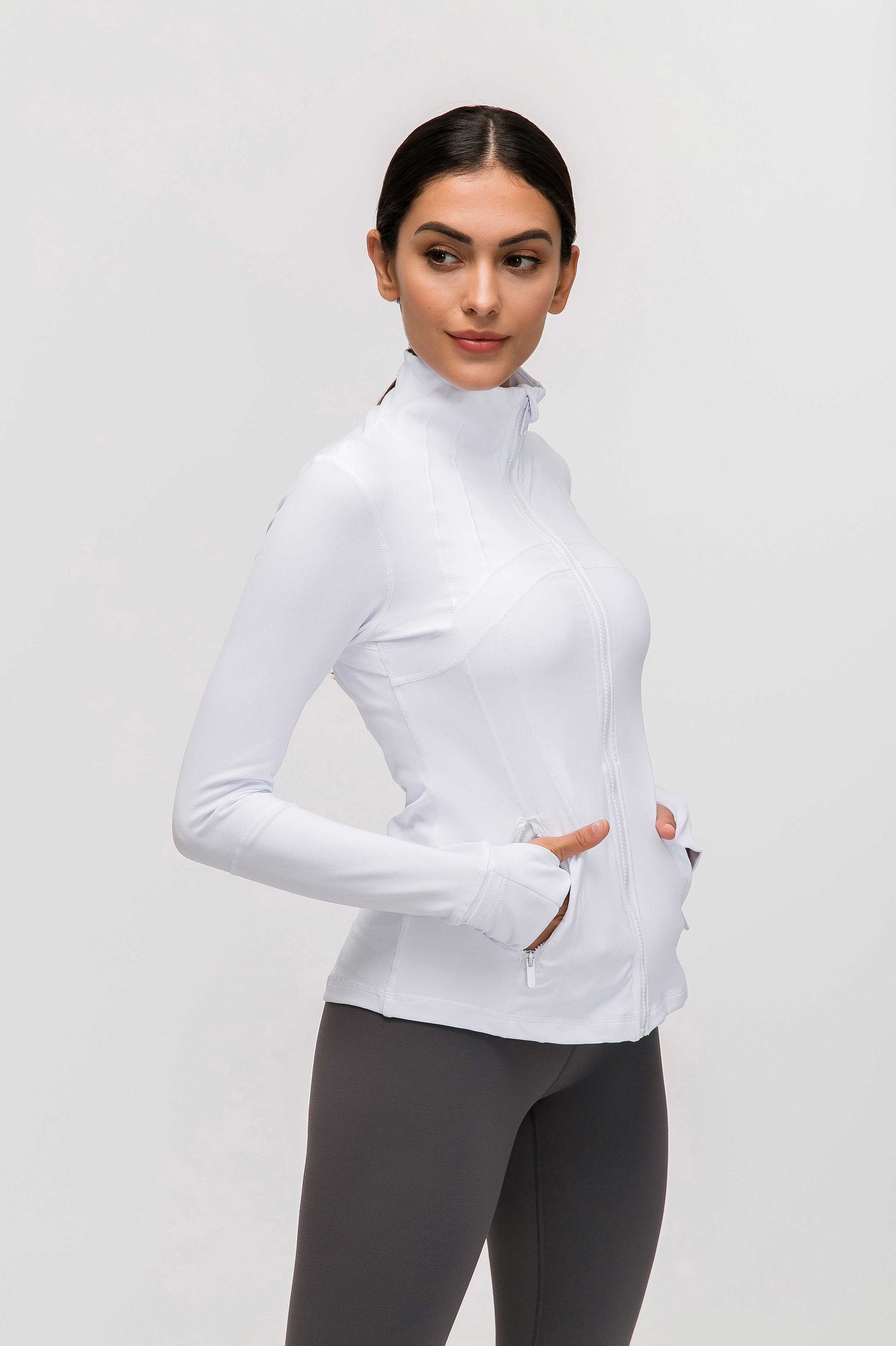 HR18031- Yoga sport jacket for women, elastic zipper running fitness yoga long-sleeved top jacket