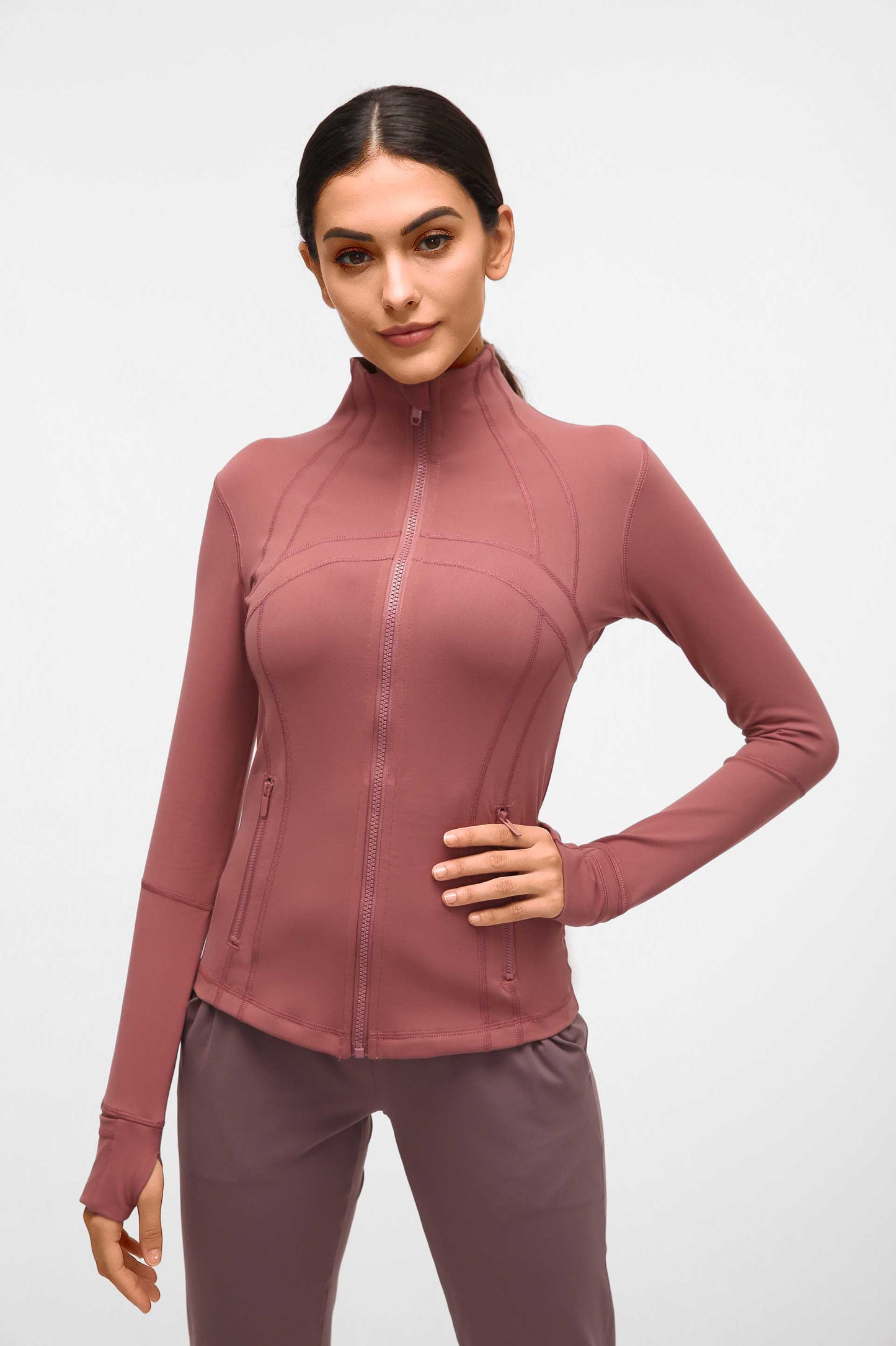 HR18031- Yoga sport jacket for women, elastic zipper running fitness yoga long-sleeved top jacket