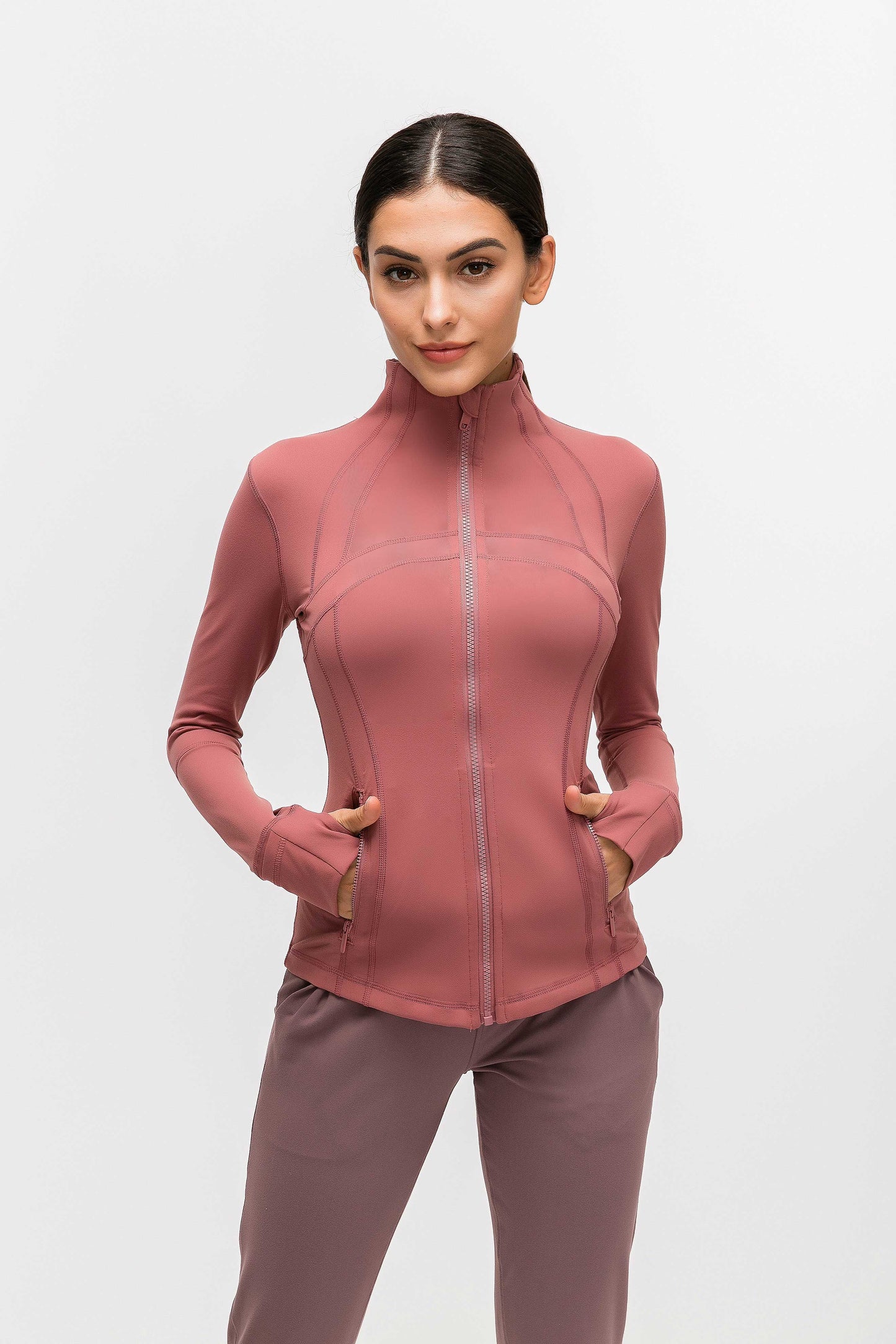 HR18031- Yoga sport jacket for women, elastic zipper running fitness yoga long-sleeved top jacket