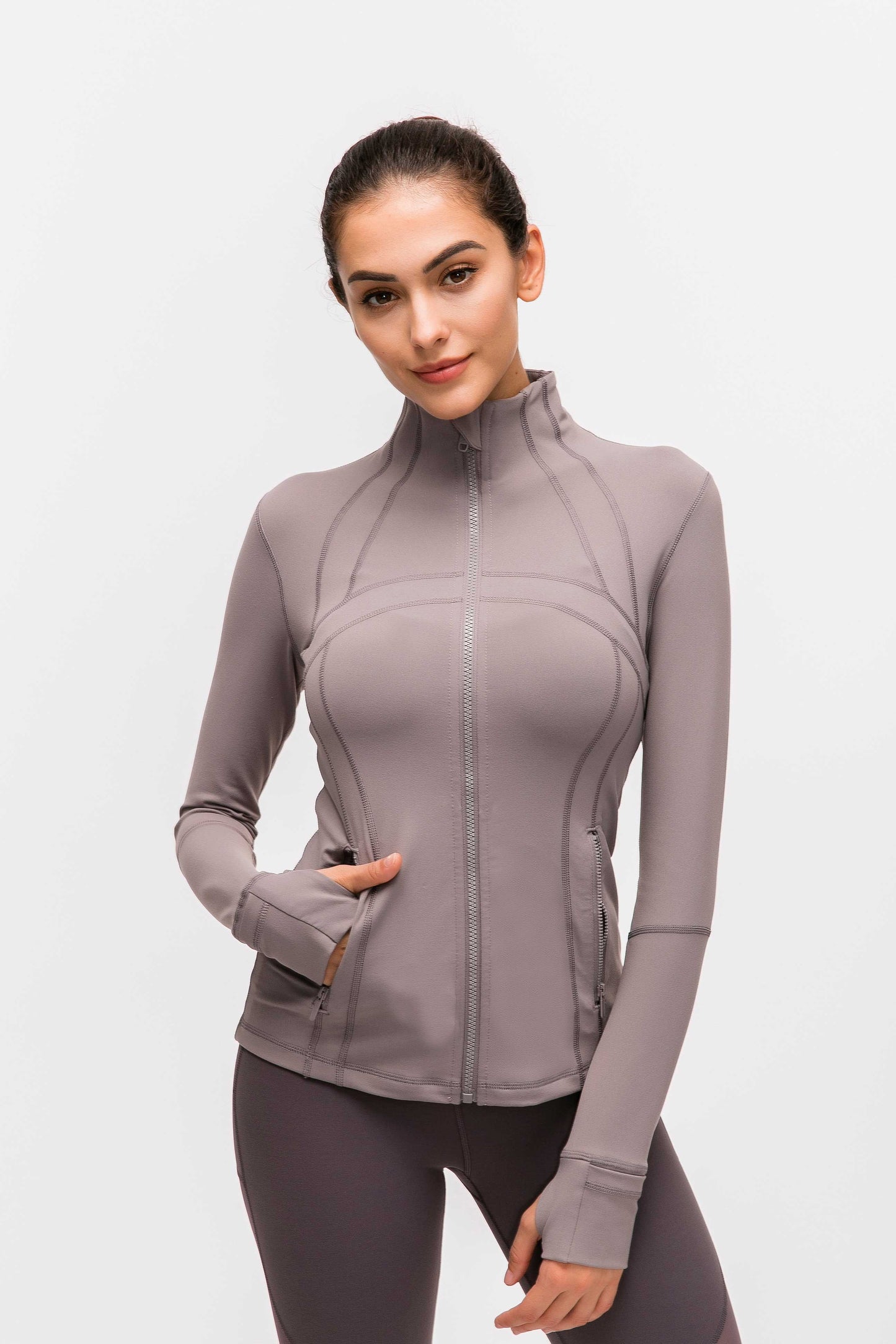 HR18031- Yoga sport jacket for women, elastic zipper running fitness yoga long-sleeved top jacket