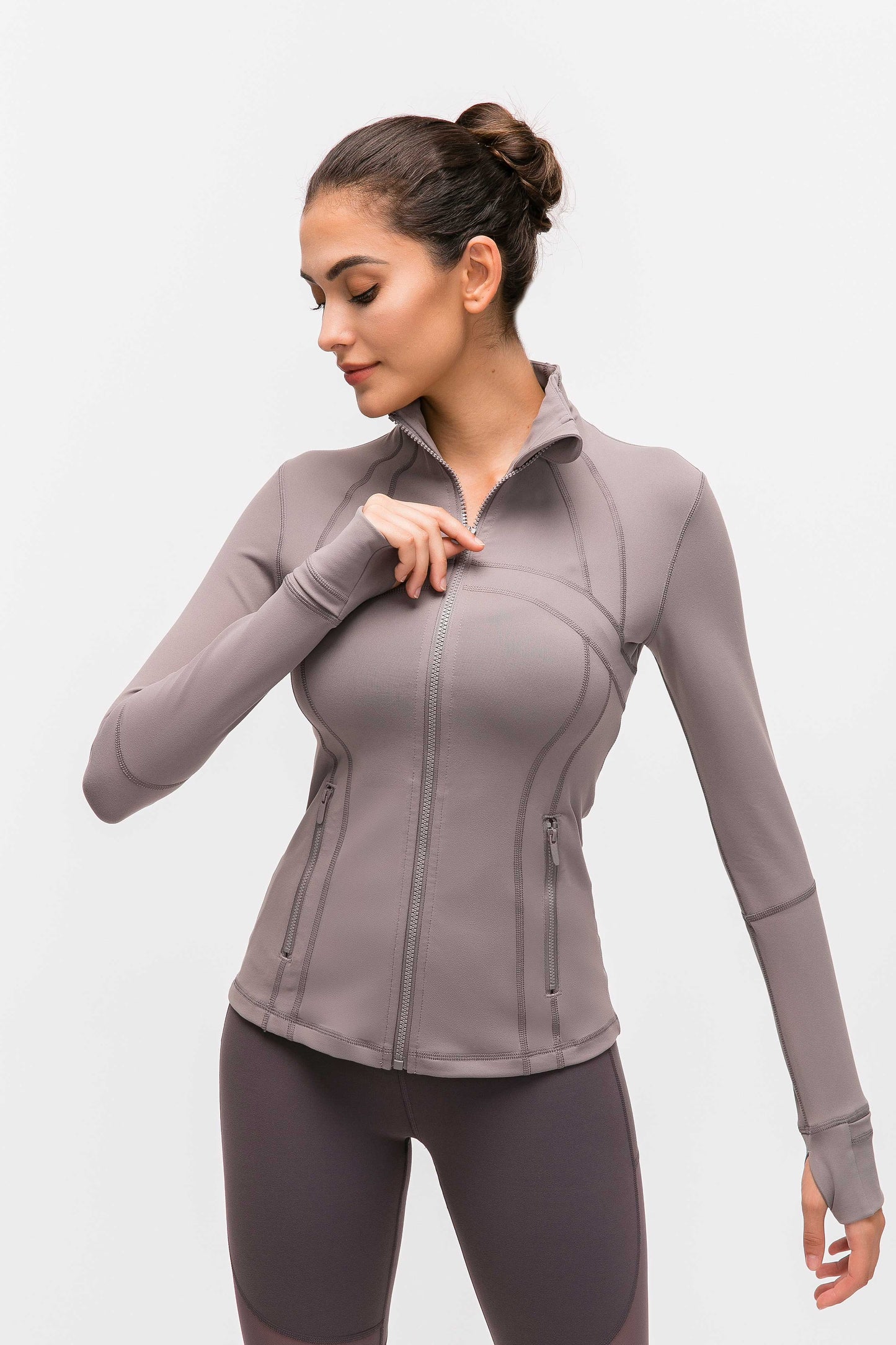 HR18031- Yoga sport jacket for women, elastic zipper running fitness yoga long-sleeved top jacket