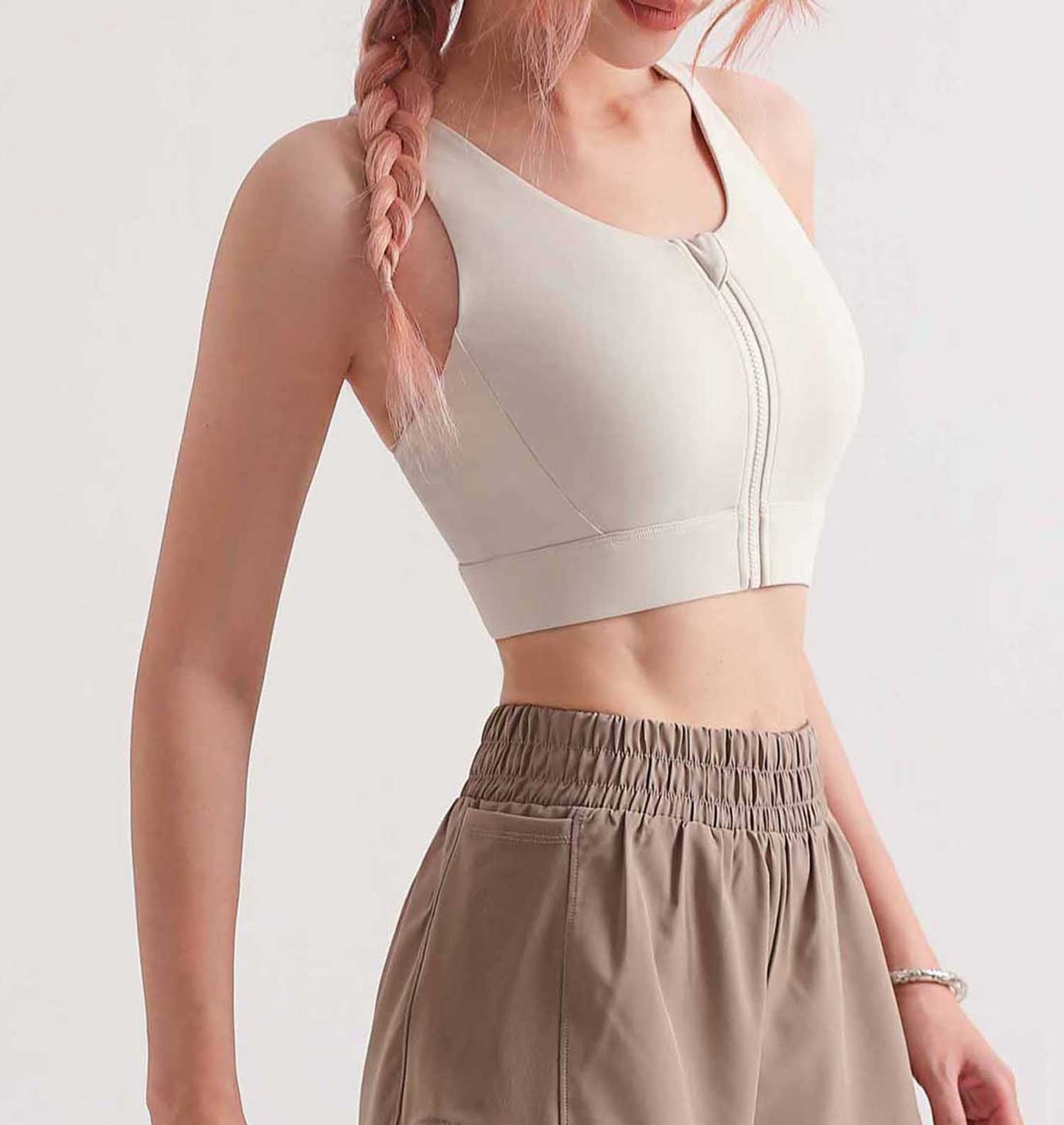 WX1457-SS Medium Strength Cool zipper shock-proof sports underwear Women's summer nude beautiful back Yoga bra Running fitness vest