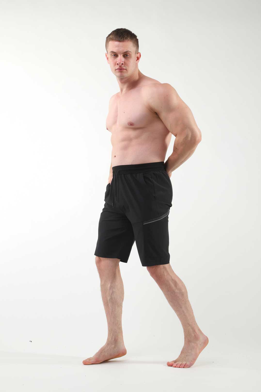 HRDK22002-Men's sports shorts for running marathons and track and field events, loose-fitting three-quarter pants with quick-drying inner lining to prevent exposure, double-layered fitness shorts