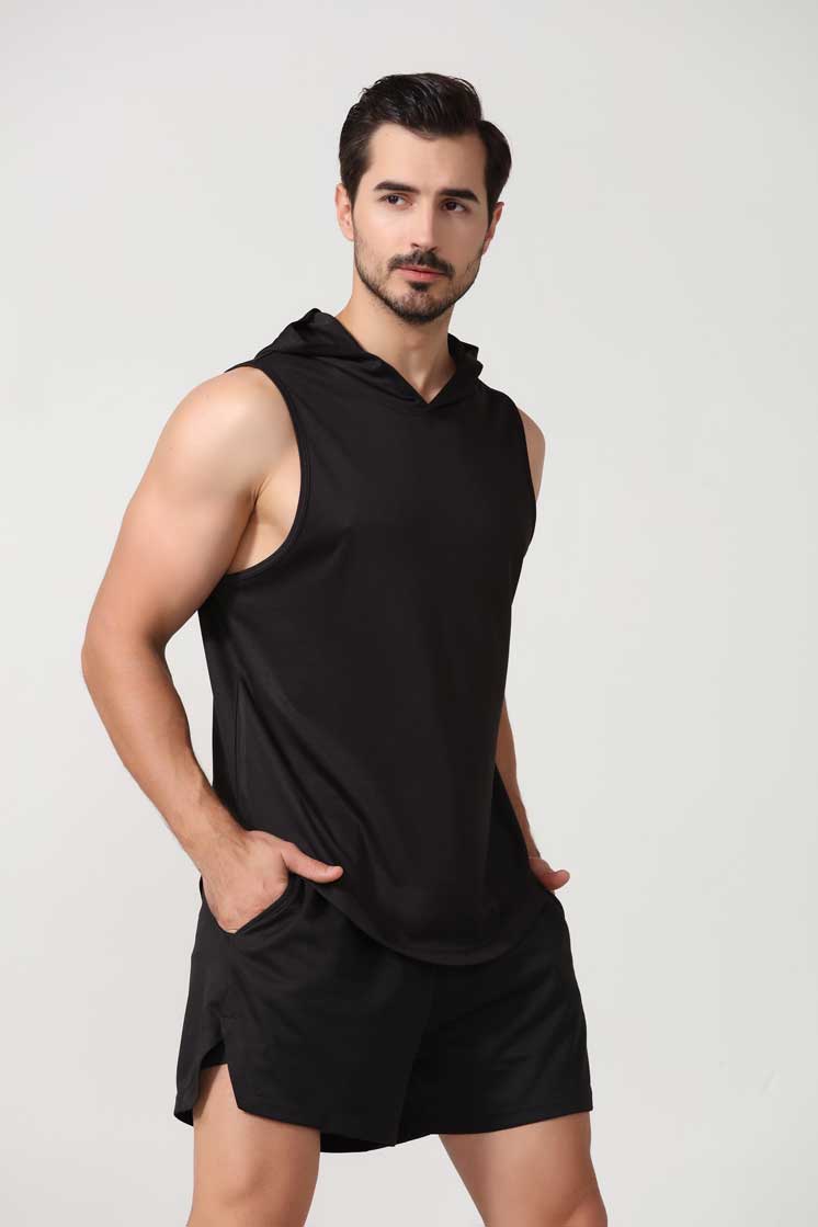 HRBX002-Summer new sports vest men quick-drying loose shoulder fitness men's basketball training hooded fitness vest men