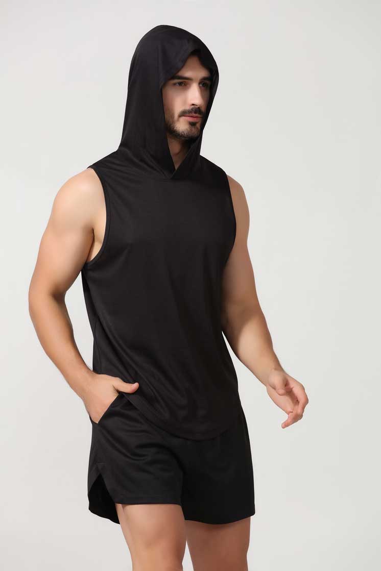 HRBX002-Summer new sports vest men quick-drying loose shoulder fitness men's basketball training hooded fitness vest men