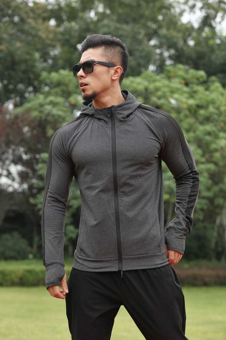 HRYT1002-Sports coat Men's running basketball training long sleeve hoodie autumn winter warm outdoor fitness coat