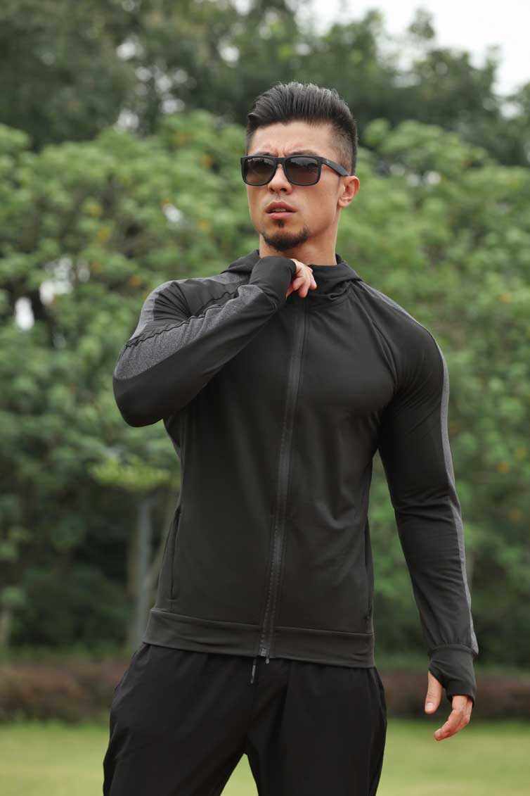 HRYT1002-Sports coat Men's running basketball training long sleeve hoodie autumn winter warm outdoor fitness coat