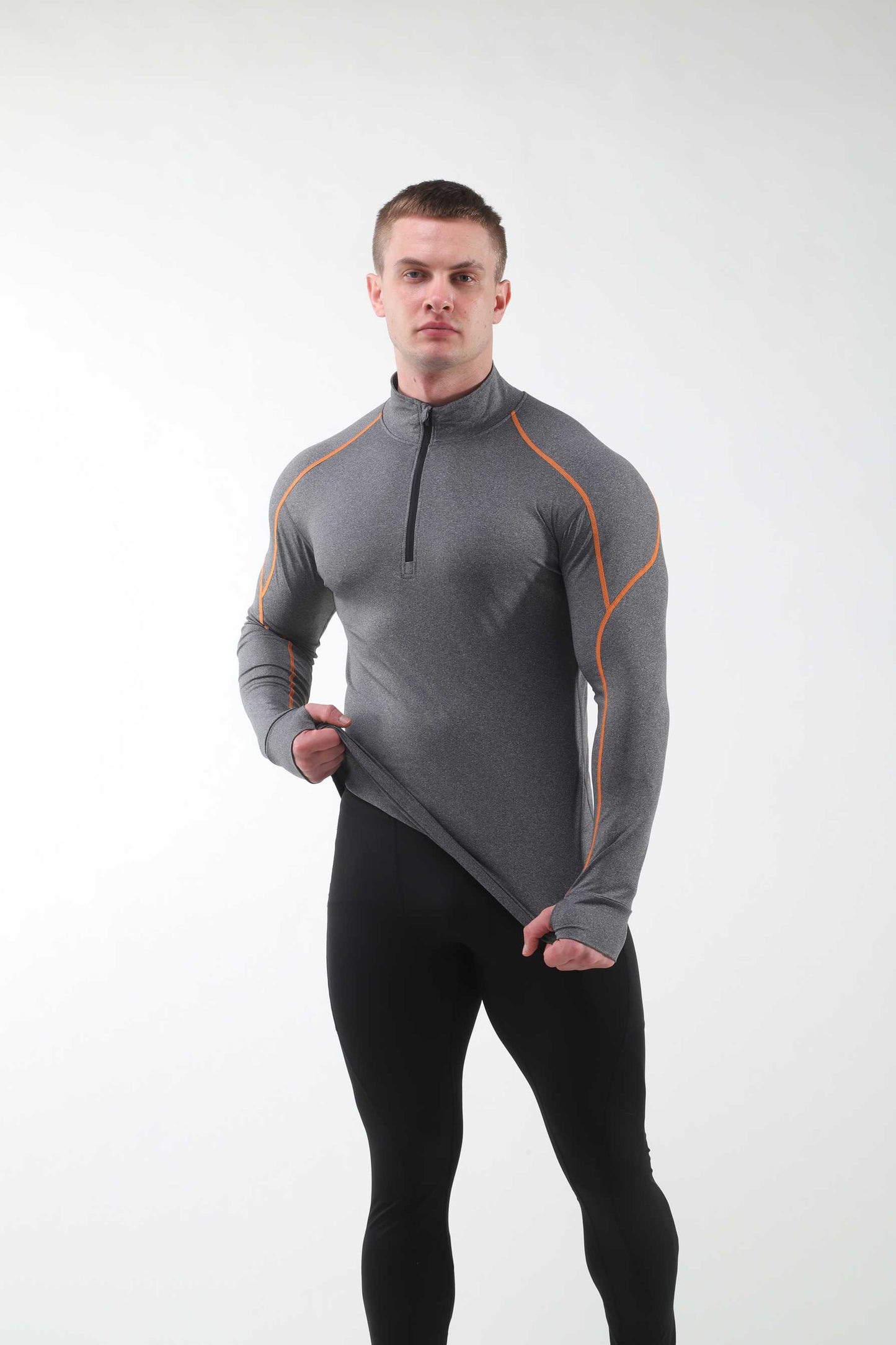 HRYTG1051-Autumn and winter half zip standing collar fitness wear men PRO sports running training long sleeve high spring quick-drying tights