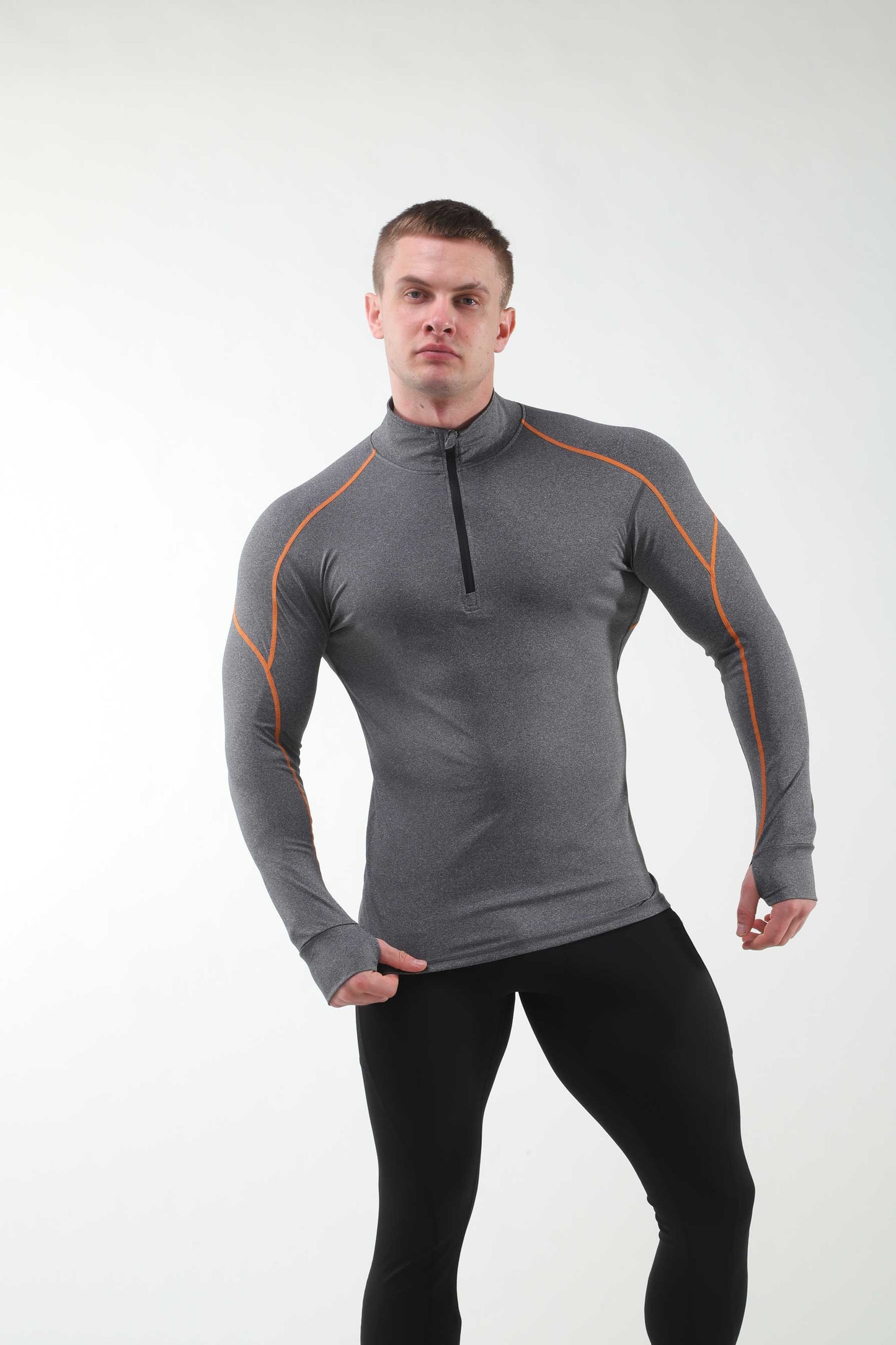 HRYTG1051-Autumn and winter half zip standing collar fitness wear men PRO sports running training long sleeve high spring quick-drying tights