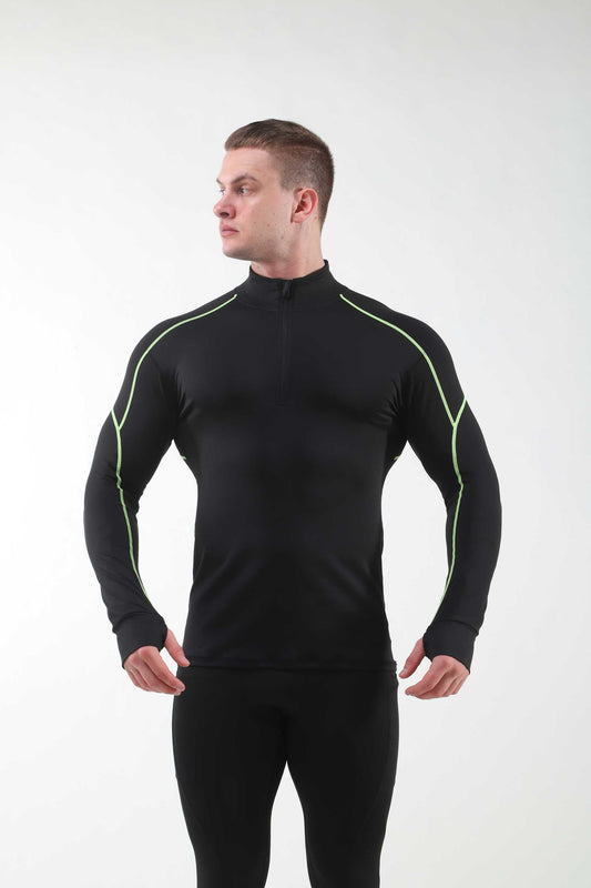 HRYTG1051-Autumn and winter half zip standing collar fitness wear men PRO sports running training long sleeve high spring quick-drying tights