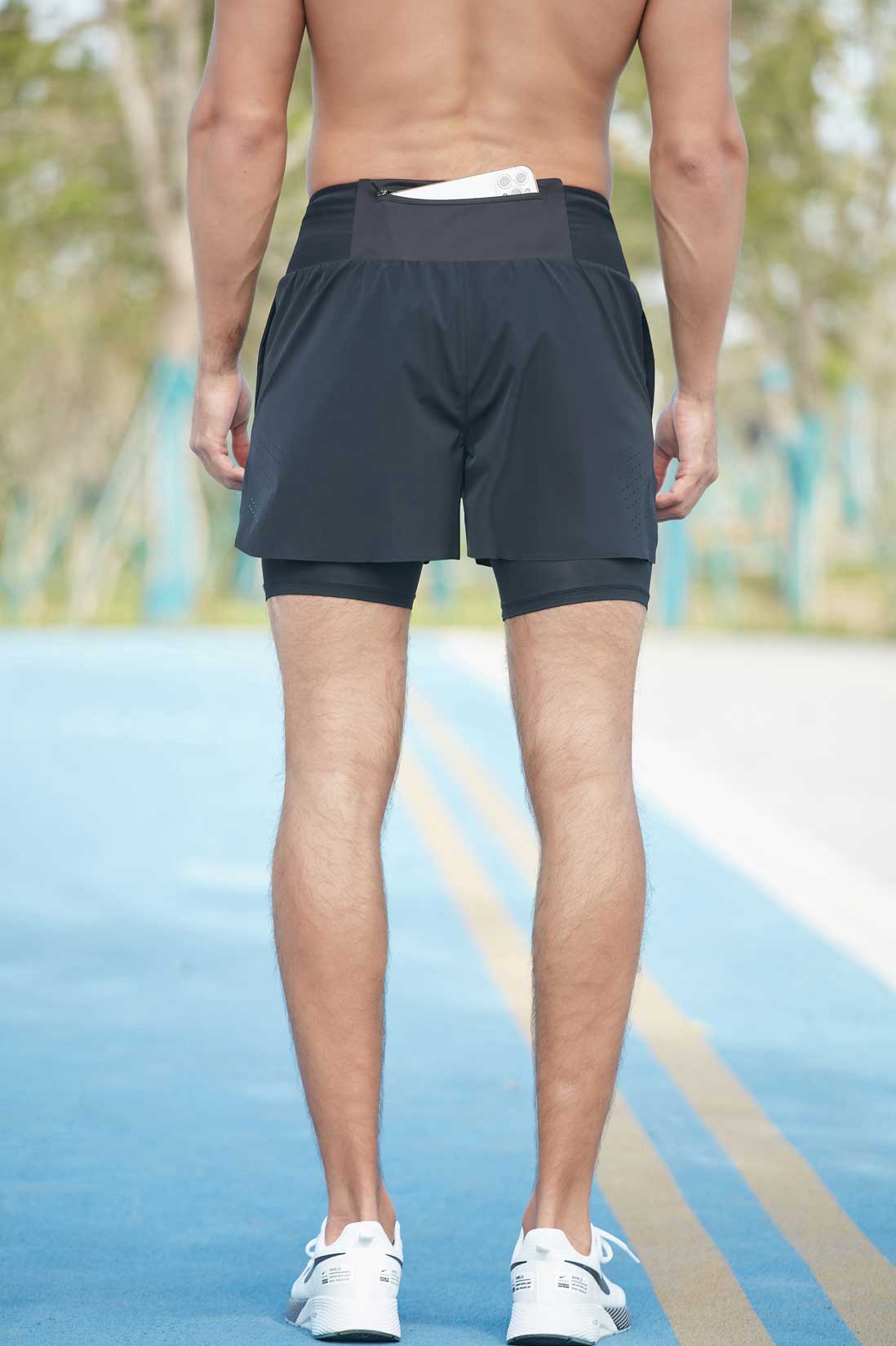 HRDK90028-Men's off-road running shorts for speed competition in summer, quick-drying with built-in anti-exposure double-layer shorts for outdoor marathon running