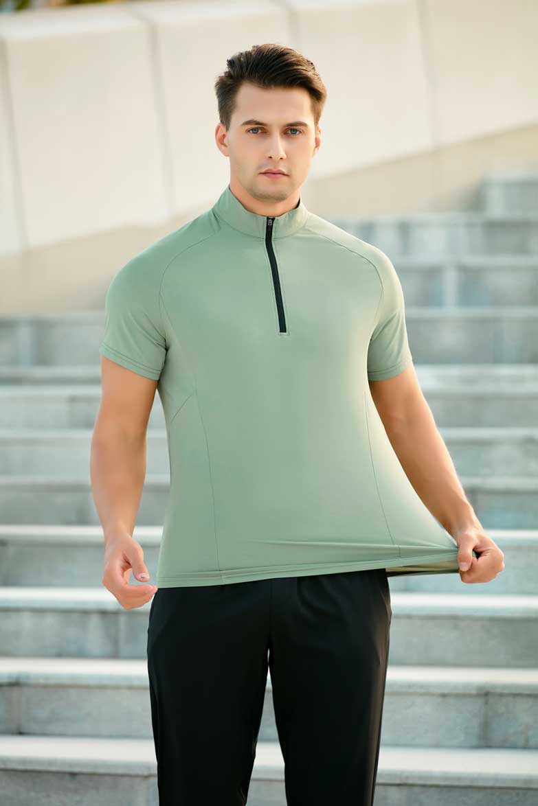 HRDT23201-Summer quick-drying T-shirt for men.Stand collar half-zip men's fitness clothing, loose and casual for running and training