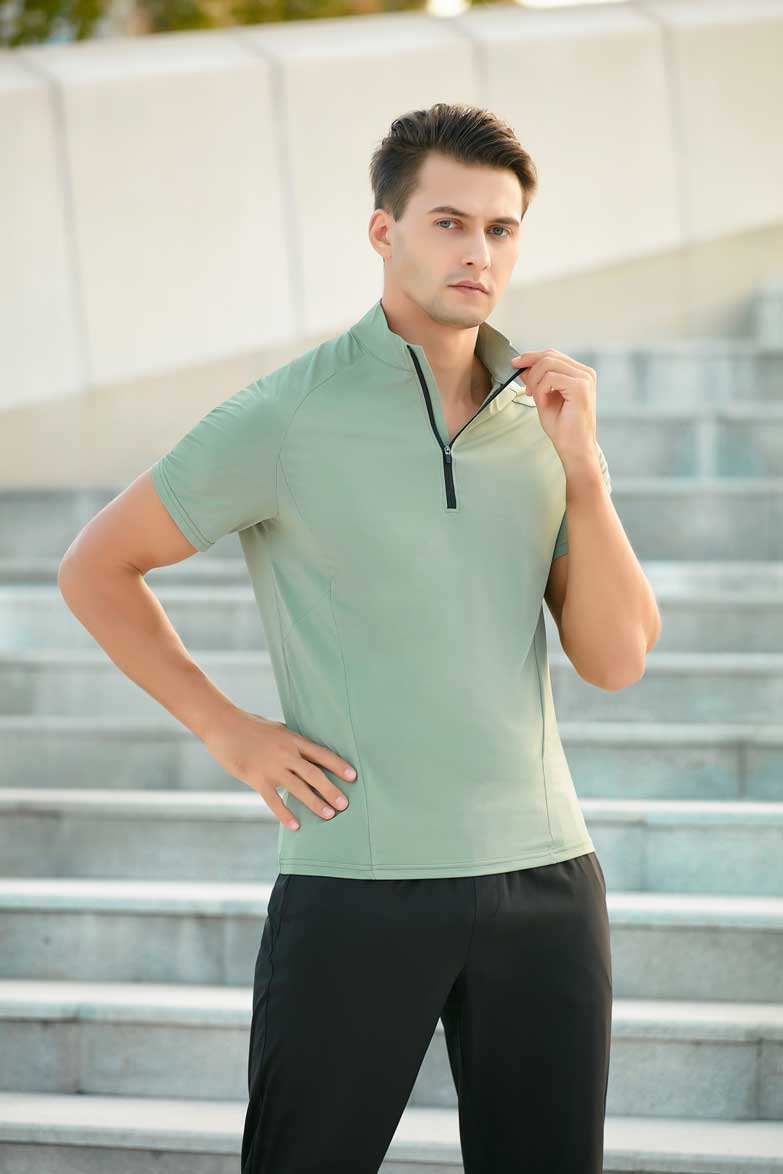 HRDT23201-Summer quick-drying T-shirt for men.Stand collar half-zip men's fitness clothing, loose and casual for running and training