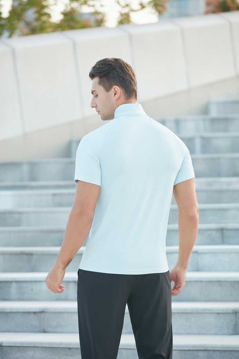 HRDT23201-Summer quick-drying T-shirt for men.Stand collar half-zip men's fitness clothing, loose and casual for running and training