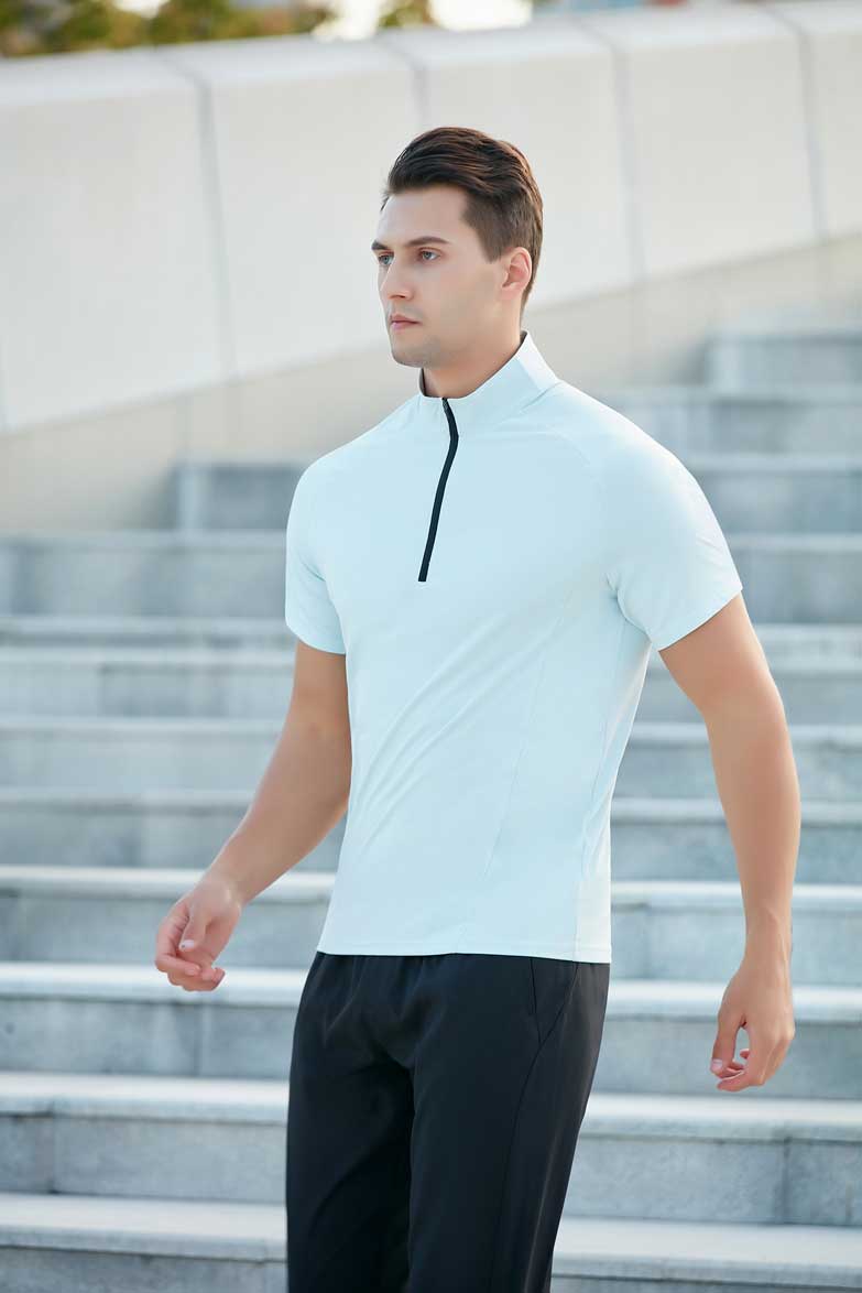 HRDT23201-Summer quick-drying T-shirt for men.Stand collar half-zip men's fitness clothing, loose and casual for running and training