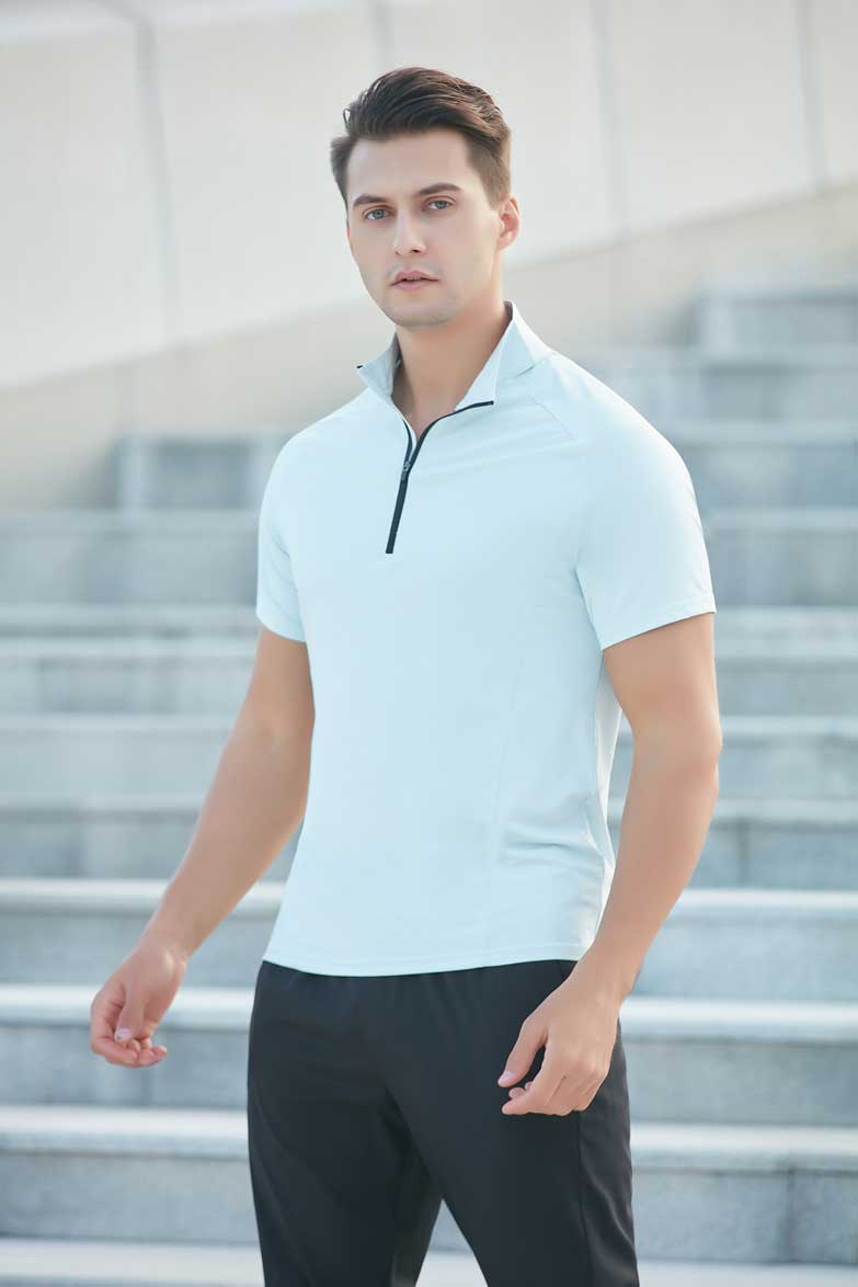 HRDT23201-Summer quick-drying T-shirt for men.Stand collar half-zip men's fitness clothing, loose and casual for running and training