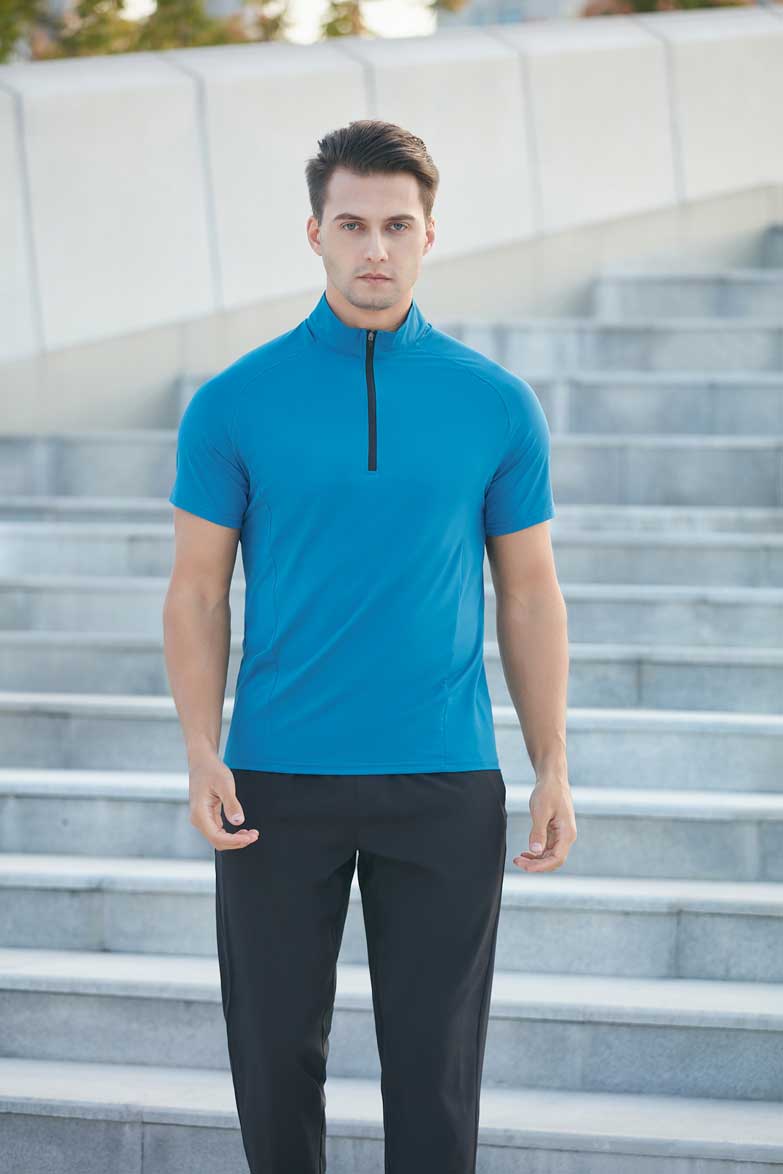 HRDT23201-Summer quick-drying T-shirt for men.Stand collar half-zip men's fitness clothing, loose and casual for running and training