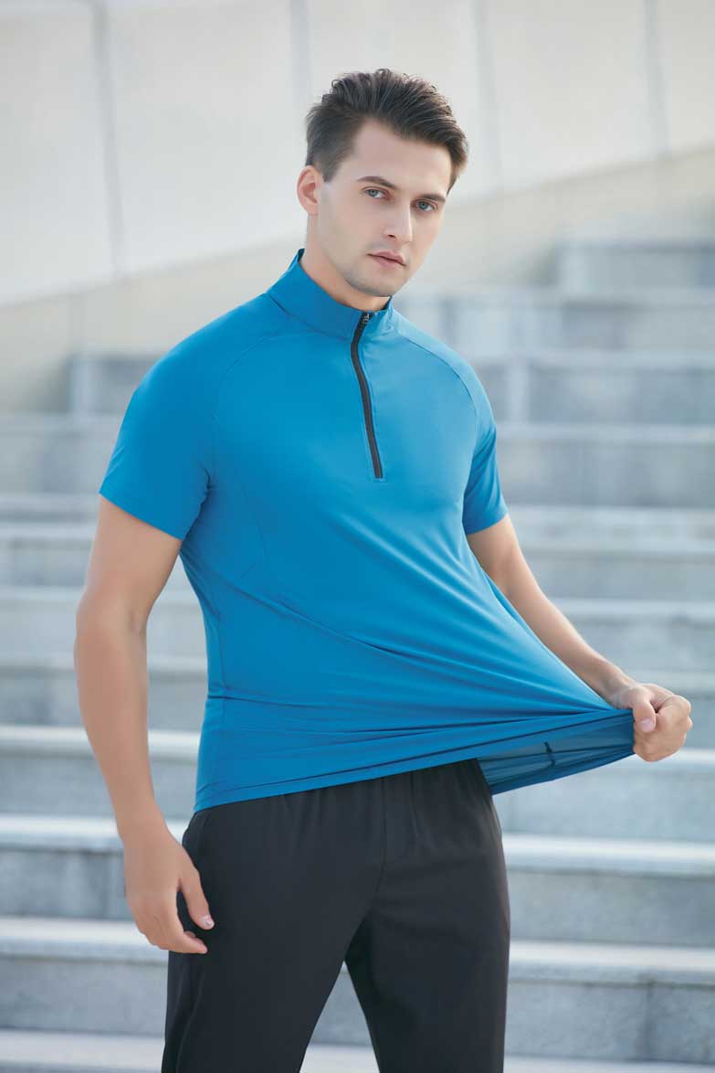 HRDT23201-Summer quick-drying T-shirt for men.Stand collar half-zip men's fitness clothing, loose and casual for running and training