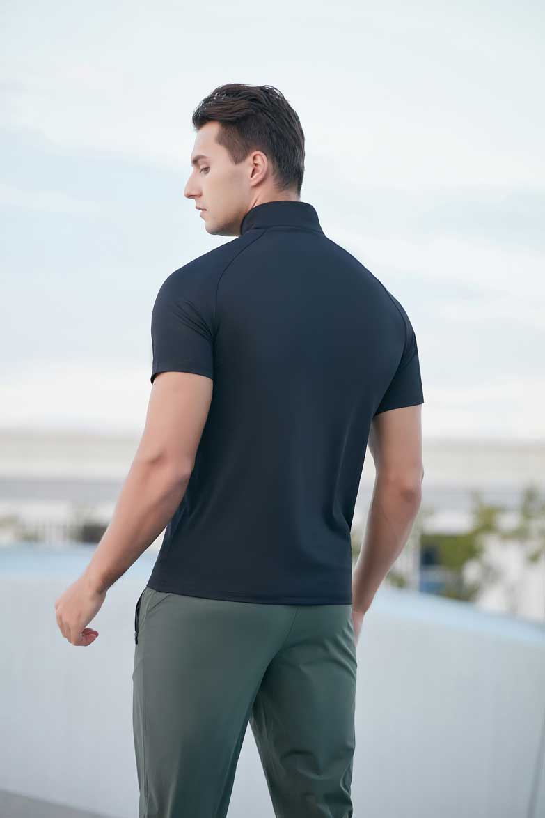 HRDT23201-Summer quick-drying T-shirt for men.Stand collar half-zip men's fitness clothing, loose and casual for running and training