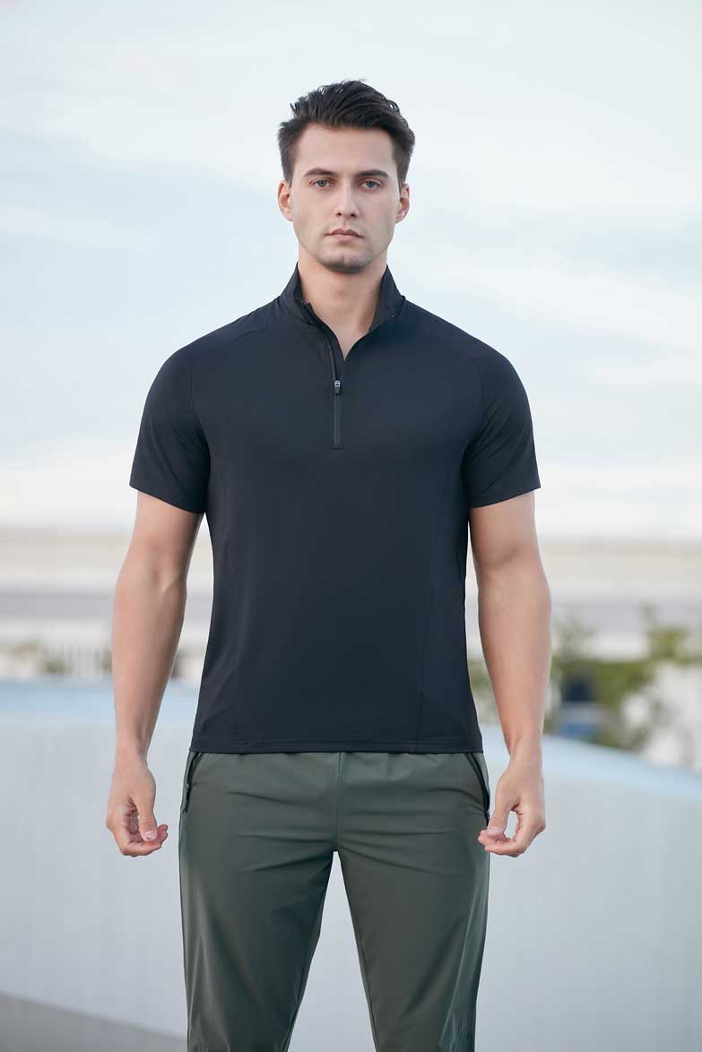 HRDT23201-Summer quick-drying T-shirt for men.Stand collar half-zip men's fitness clothing, loose and casual for running and training