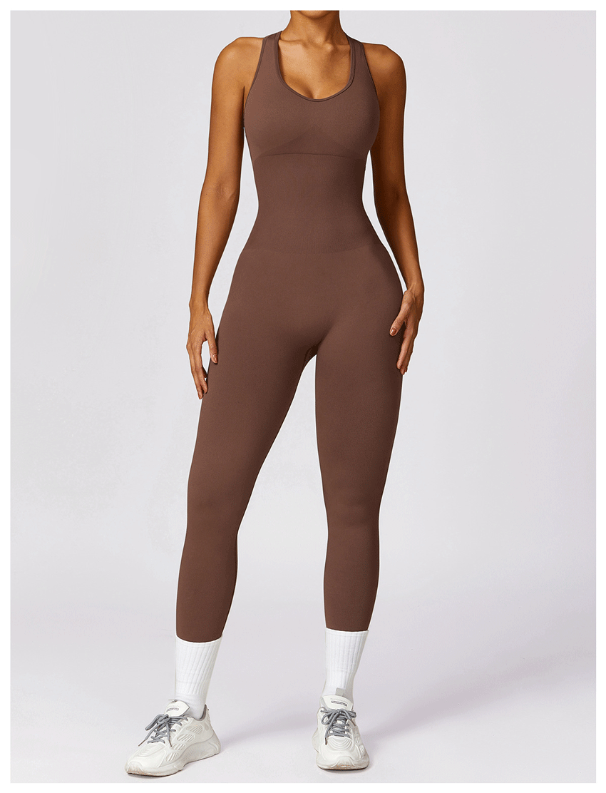 HR7100-Spring European and American seamless one-piece yoga suit for fitness, tight-fitting sports backless jumpsuit for women