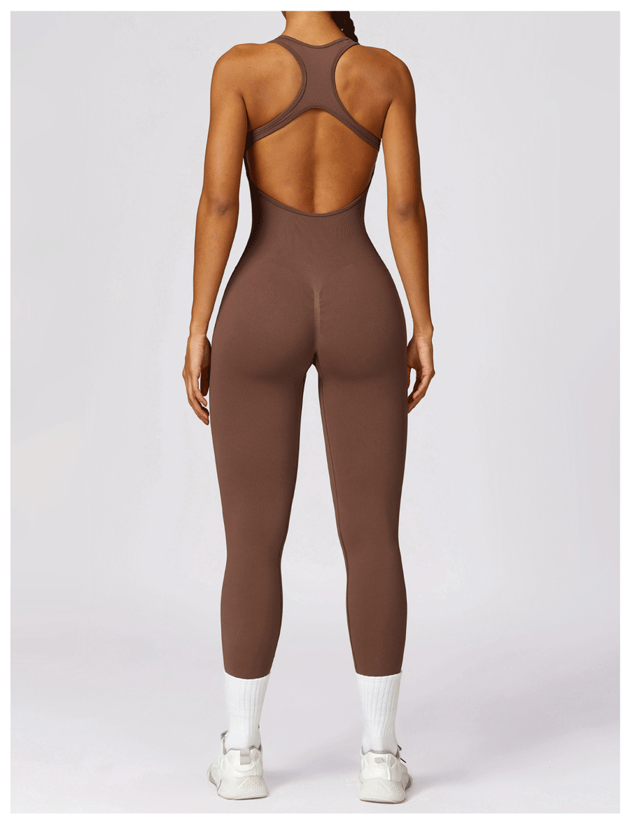 HR7100-Spring European and American seamless one-piece yoga suit for fitness, tight-fitting sports backless jumpsuit for women