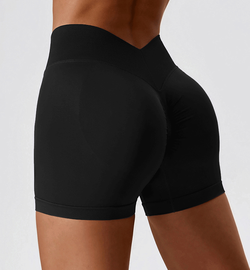 HR7137-Seamless high-waisted yoga shorts from Europe and America, designed to flatten the abdomen and lift the buttocks. These fitness shorts can be worn as outerwear for running and other sports activities