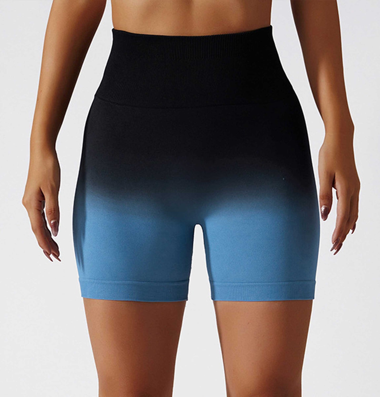 HR6406-European and American gradient seamless yoga shorts, breathable and tight-fitting sports shorts for women, high-waisted elastic butt-lifting fitness pants